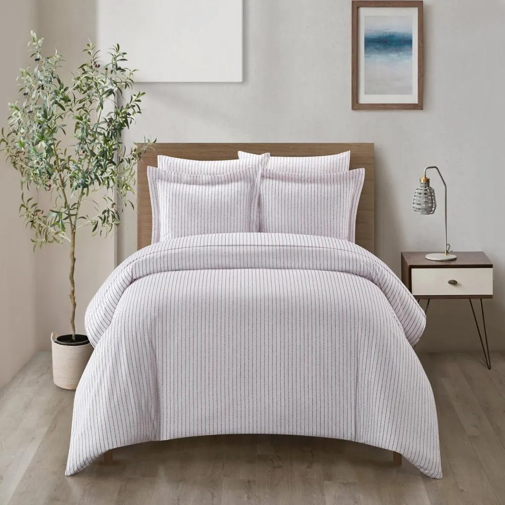 Chic Home Wesley Duvet Cover Set Contemporary Solid White With Dot Striped Pattern Print Design Bed In A Bag Bedding - Sheets Pillowcase Pillow Sham Included - 5 Piece - Twin 68x90", Wine Red