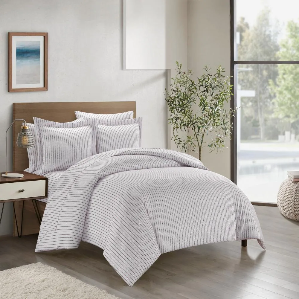 Chic Home Wesley Duvet Cover Set Contemporary Solid White With Dot Striped Pattern Print Design Bed In A Bag Bedding - Sheets Pillowcase Pillow Sham Included - 5 Piece - Twin 68x90", Wine Red