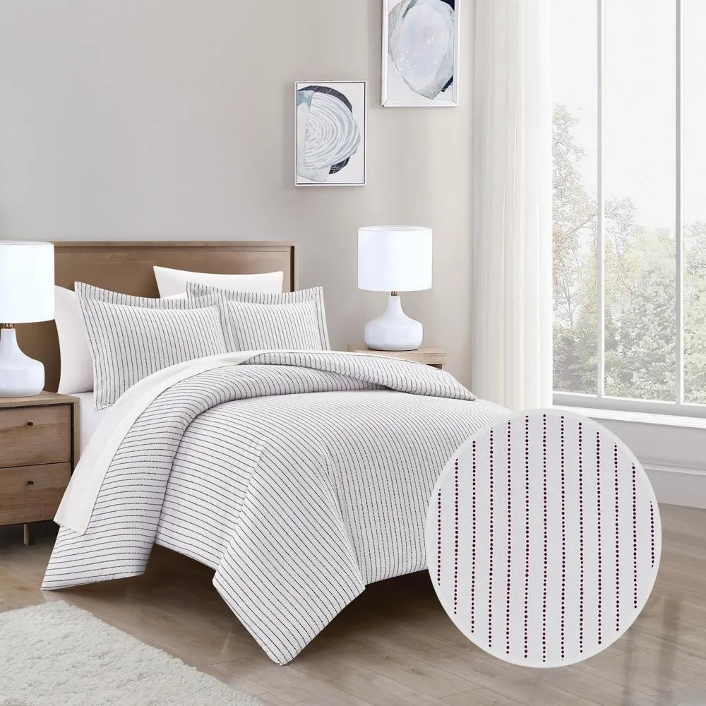 Chic Home Wesley Duvet Cover Set Contemporary Solid White With Dot Striped Pattern Print Design Bedding - Pillow Sham Included - 2 Piece - Twin 68x90", Dark Purple