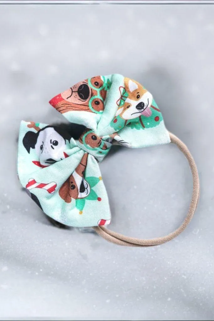 Christmas Dogs Bamboo Hair Bow Headband