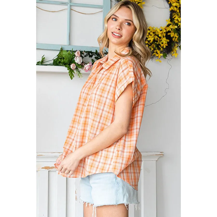 Cotton Bleu by Nu Label Plaid Button Up Short Sleeve Shirt