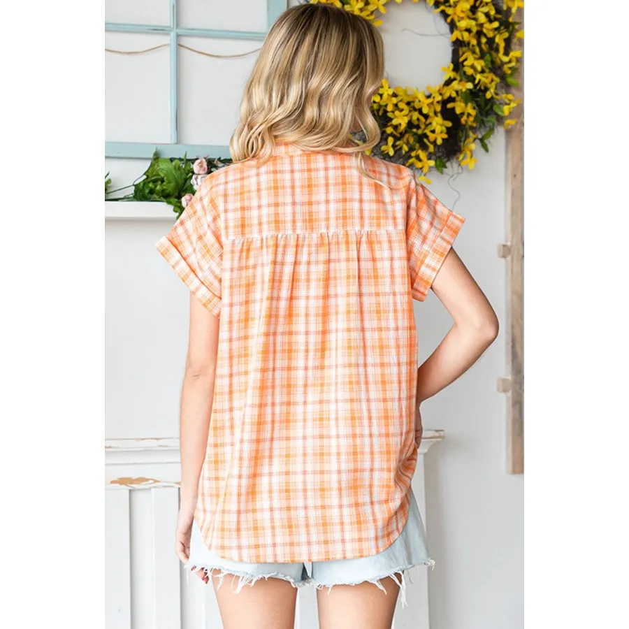 Cotton Bleu by Nu Label Plaid Button Up Short Sleeve Shirt