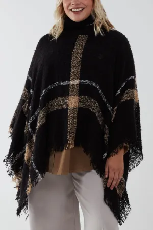 Curve Roll Neck Check Poncho
