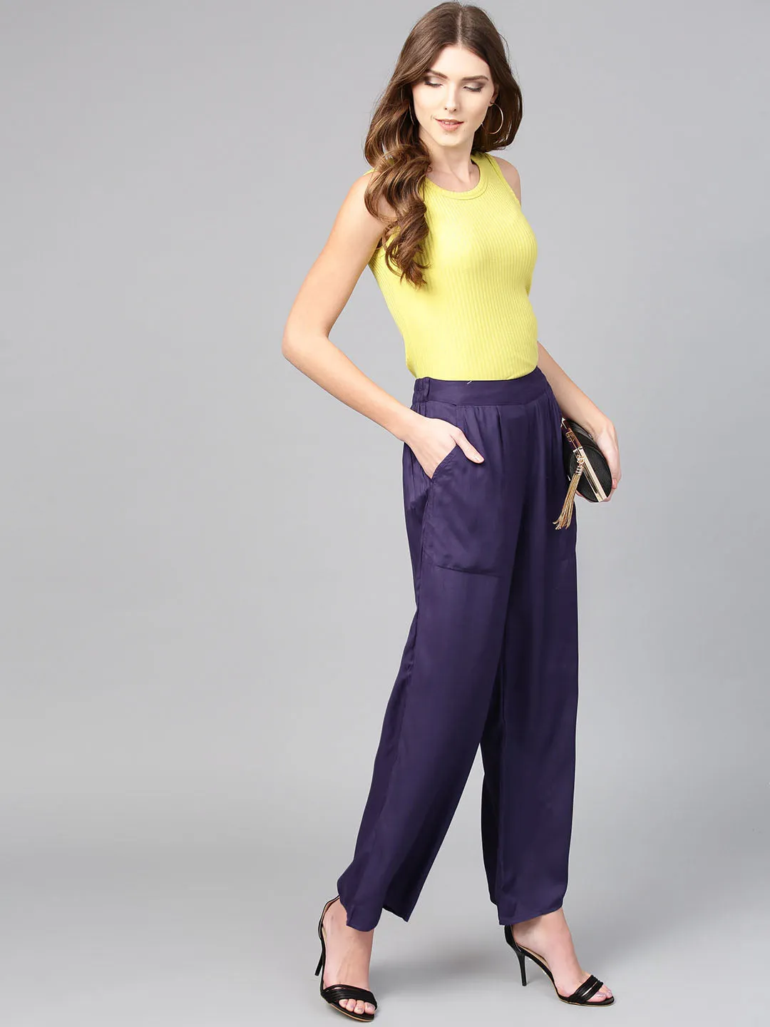 Dark Purple Solid Rayon Palazzo