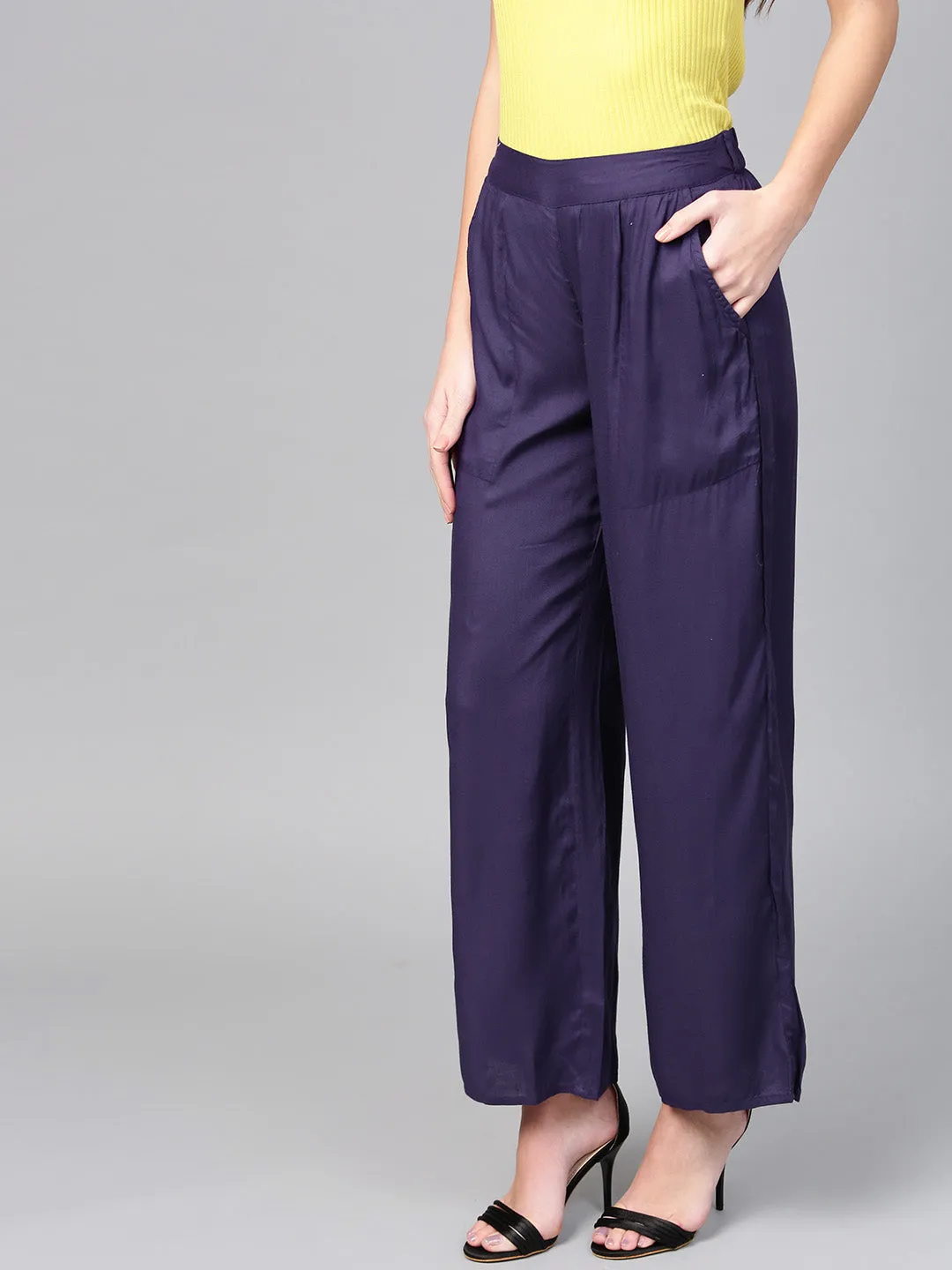 Dark Purple Solid Rayon Palazzo