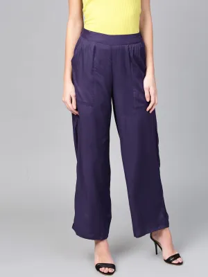 Dark Purple Solid Rayon Palazzo