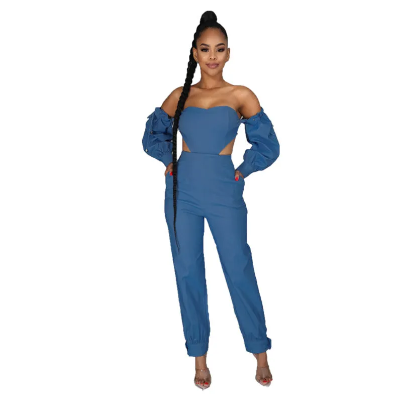 Denim Women's Wear Fashion off-Shoulder Denim Jumpsuit