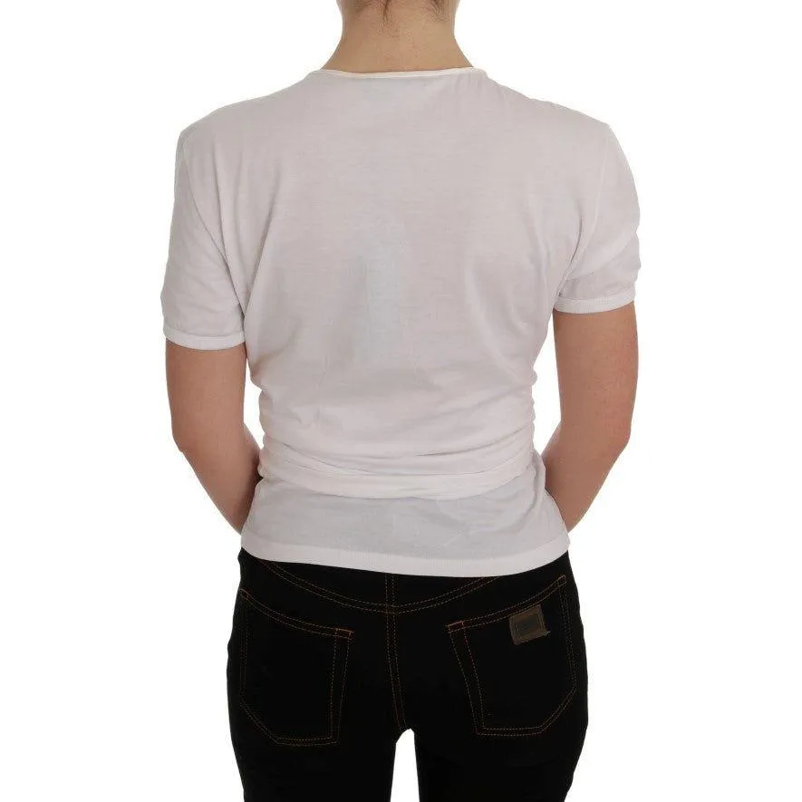 Dolce & Gabbana Elegant White Wrap Blouse with Crystal Accents