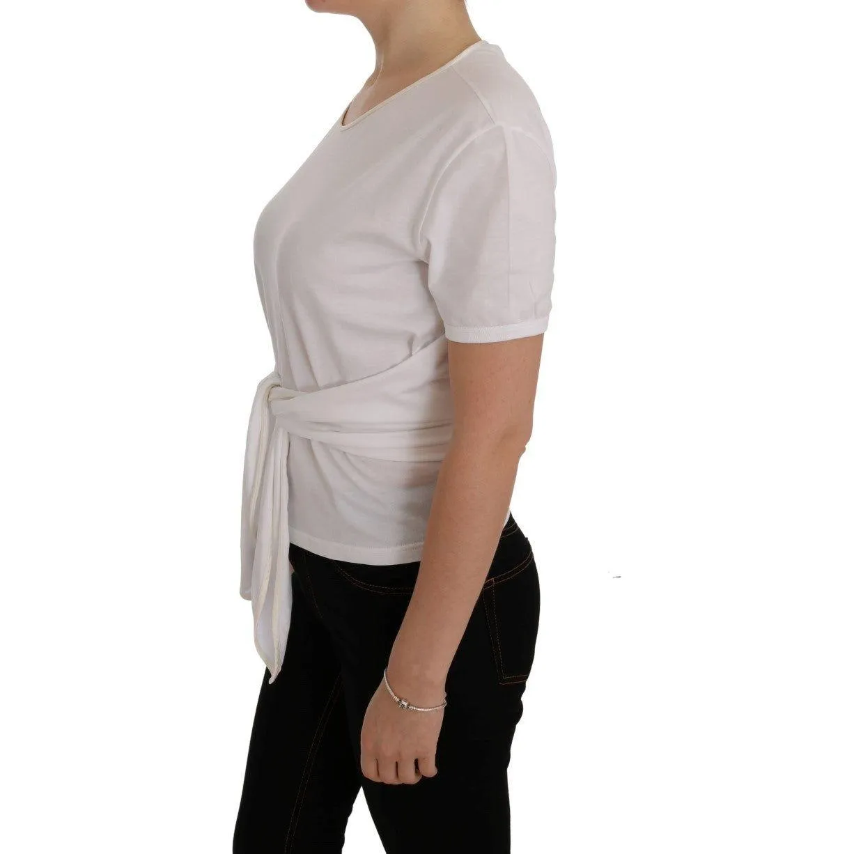 Dolce & Gabbana Elegant White Wrap Blouse with Crystal Accents
