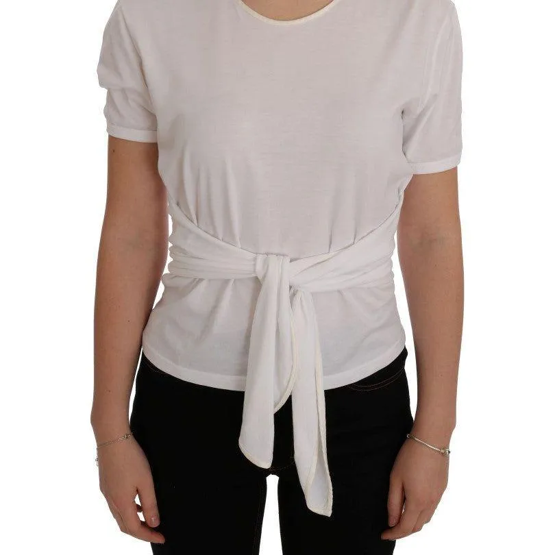 Dolce & Gabbana Elegant White Wrap Blouse with Crystal Accents