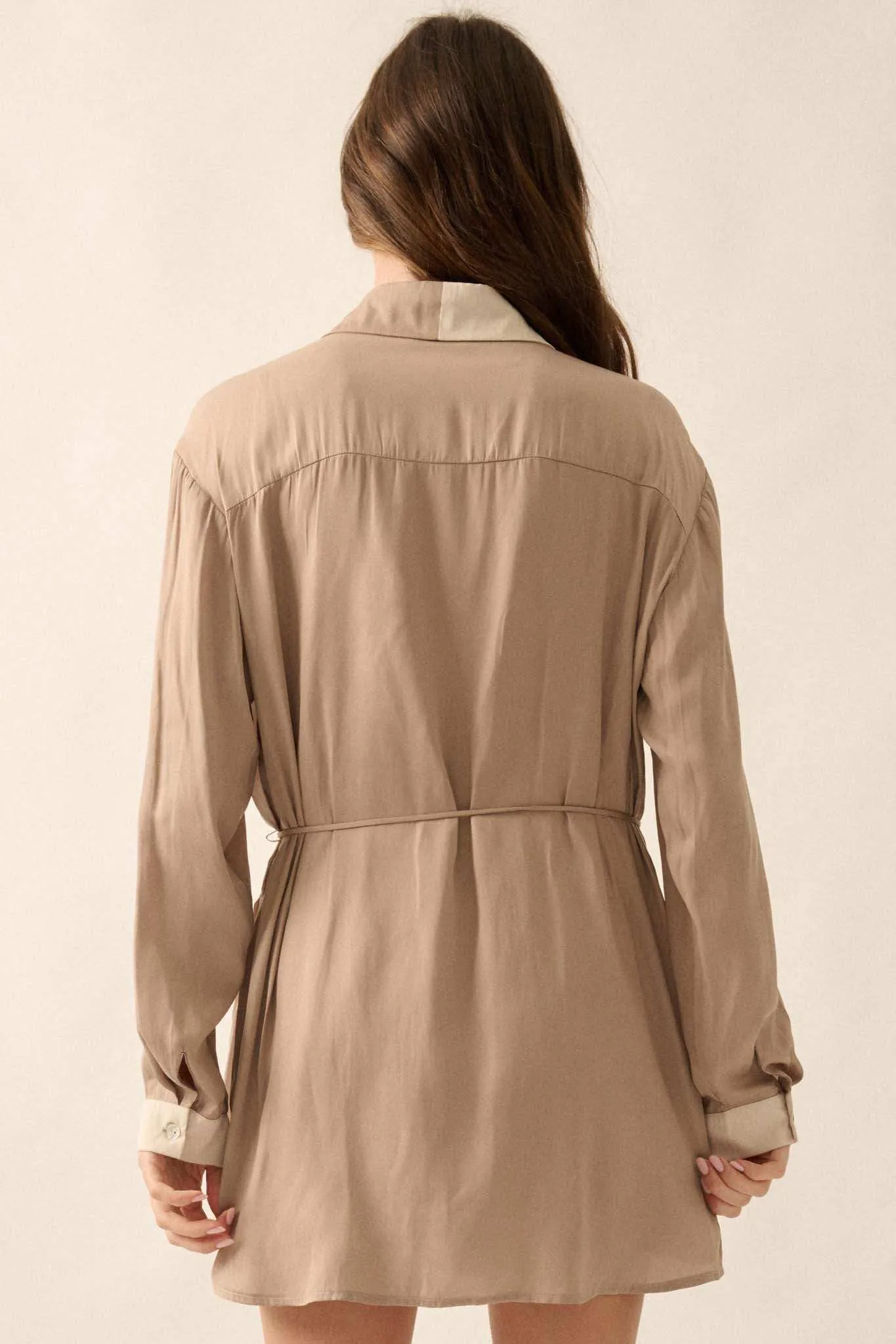 Double Shift Two-Tone Matte Satin Shirt Romper