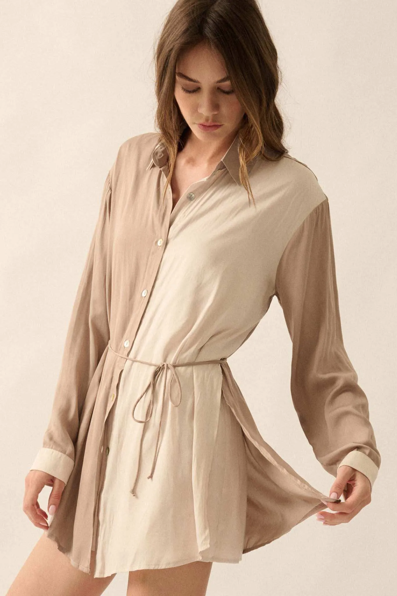 Double Shift Two-Tone Matte Satin Shirt Romper