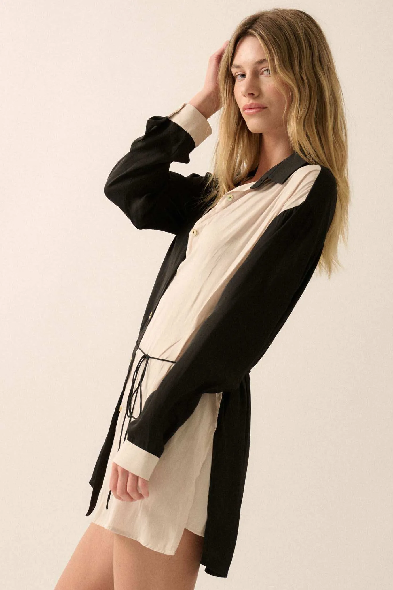 Double Shift Two-Tone Matte Satin Shirt Romper