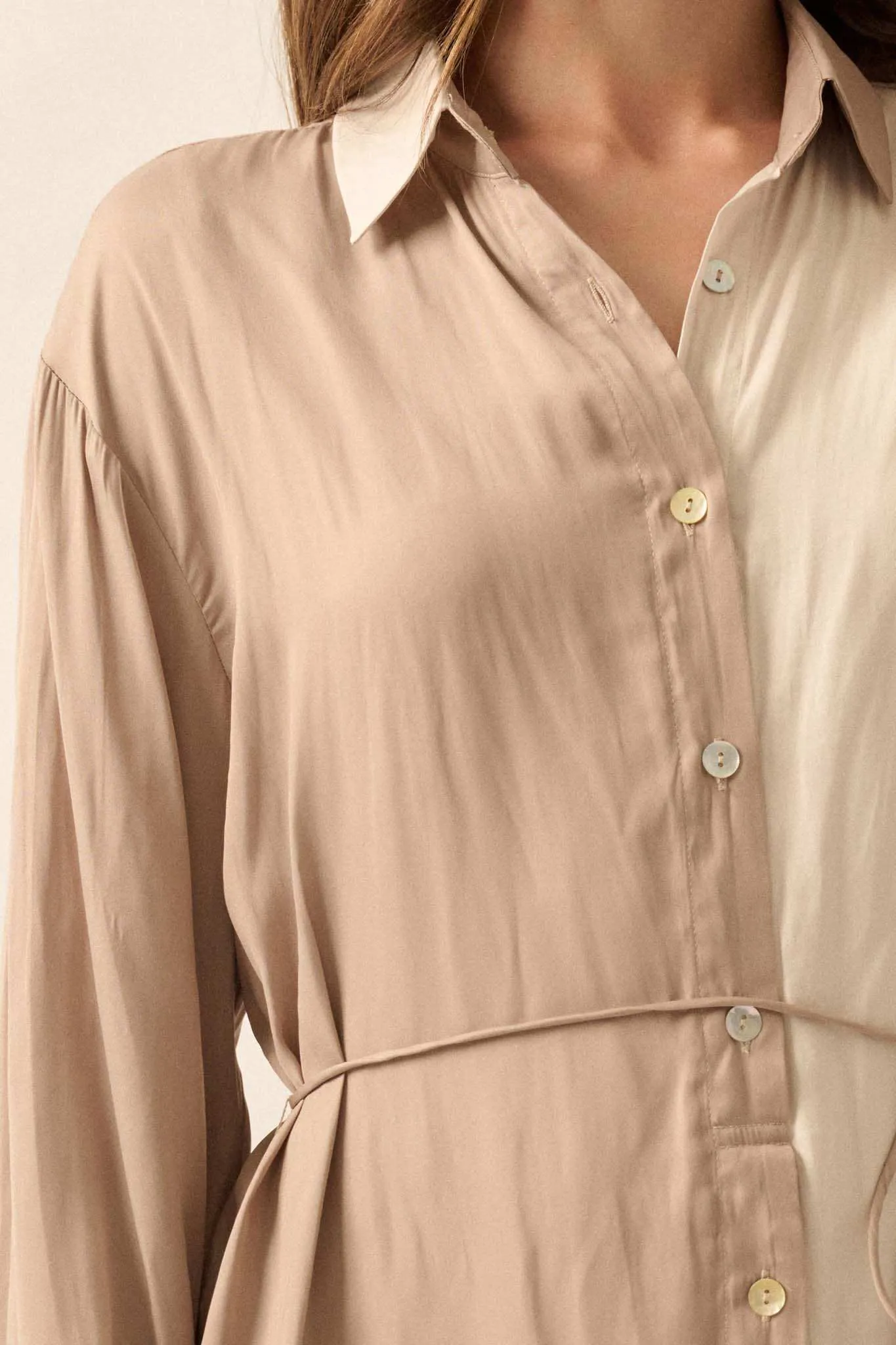 Double Shift Two-Tone Matte Satin Shirt Romper