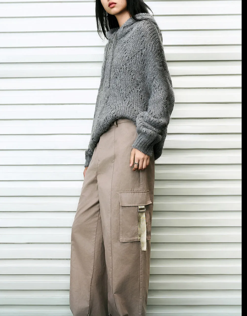 Drop Shoulder Sleeve Hooded Knitted T-Shirt