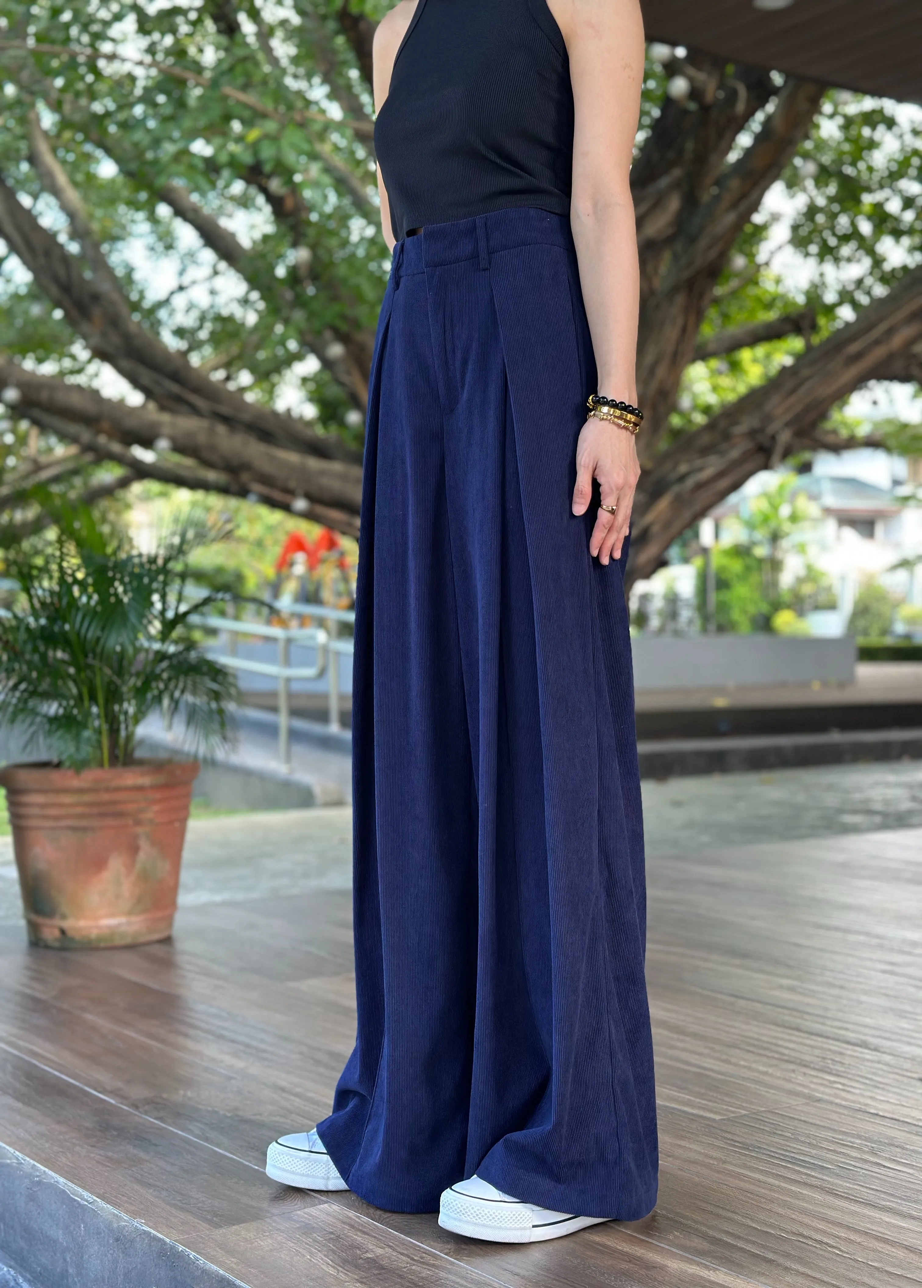 Esmeralda Super Wide Leg Corduroy Pants in Navy