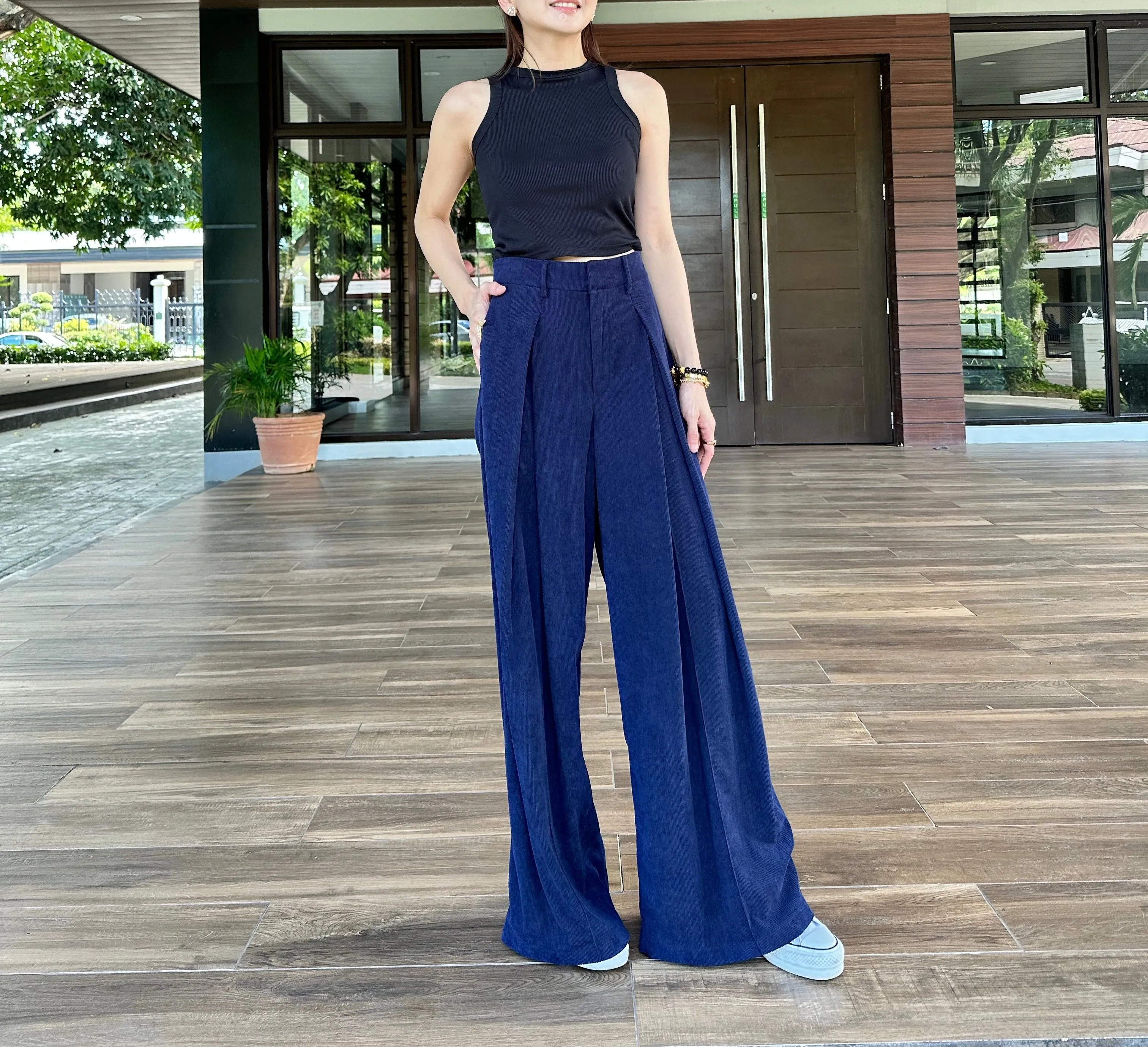 Esmeralda Super Wide Leg Corduroy Pants in Navy