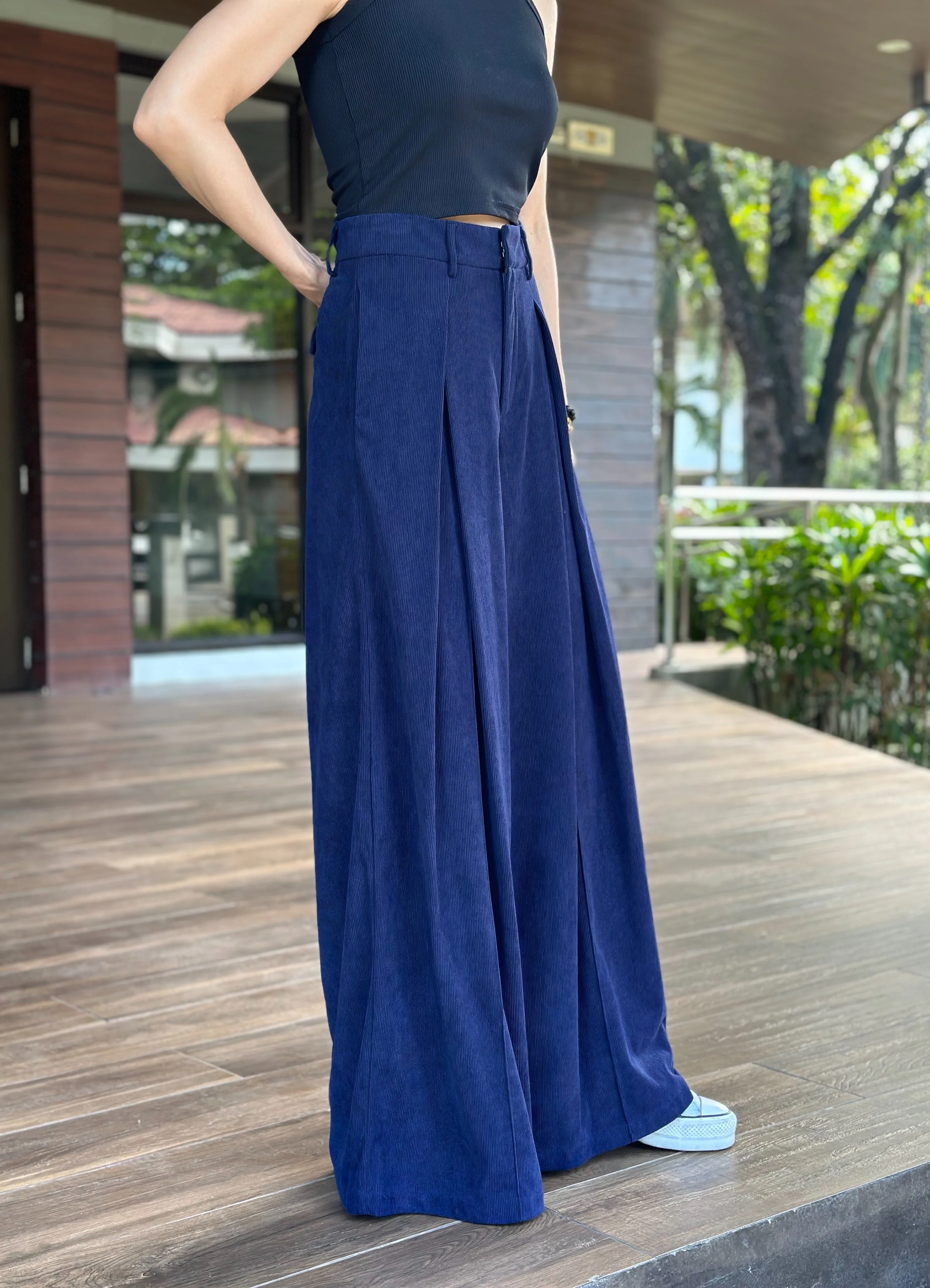 Esmeralda Super Wide Leg Corduroy Pants in Navy