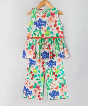 FLORAL SCHIFFLI CO-ORD SET WITH LACE AT WAISTLINE