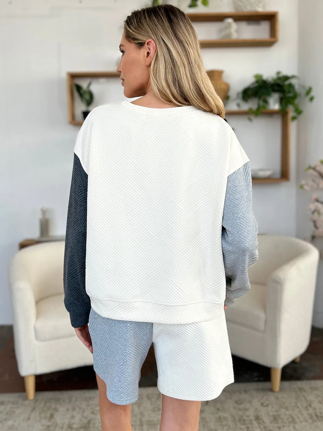 Full Size Contrast Drop Shoulder Top and Shorts Set