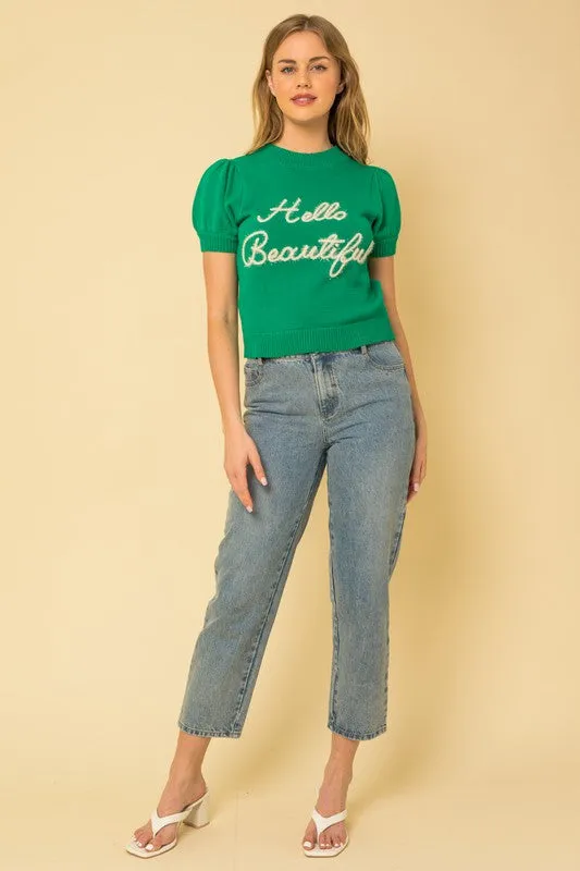 Gilli Hello Beautiful Short Sleeve Sweater Top