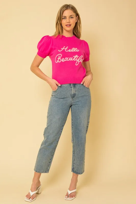 Gilli Hello Beautiful Short Sleeve Sweater Top