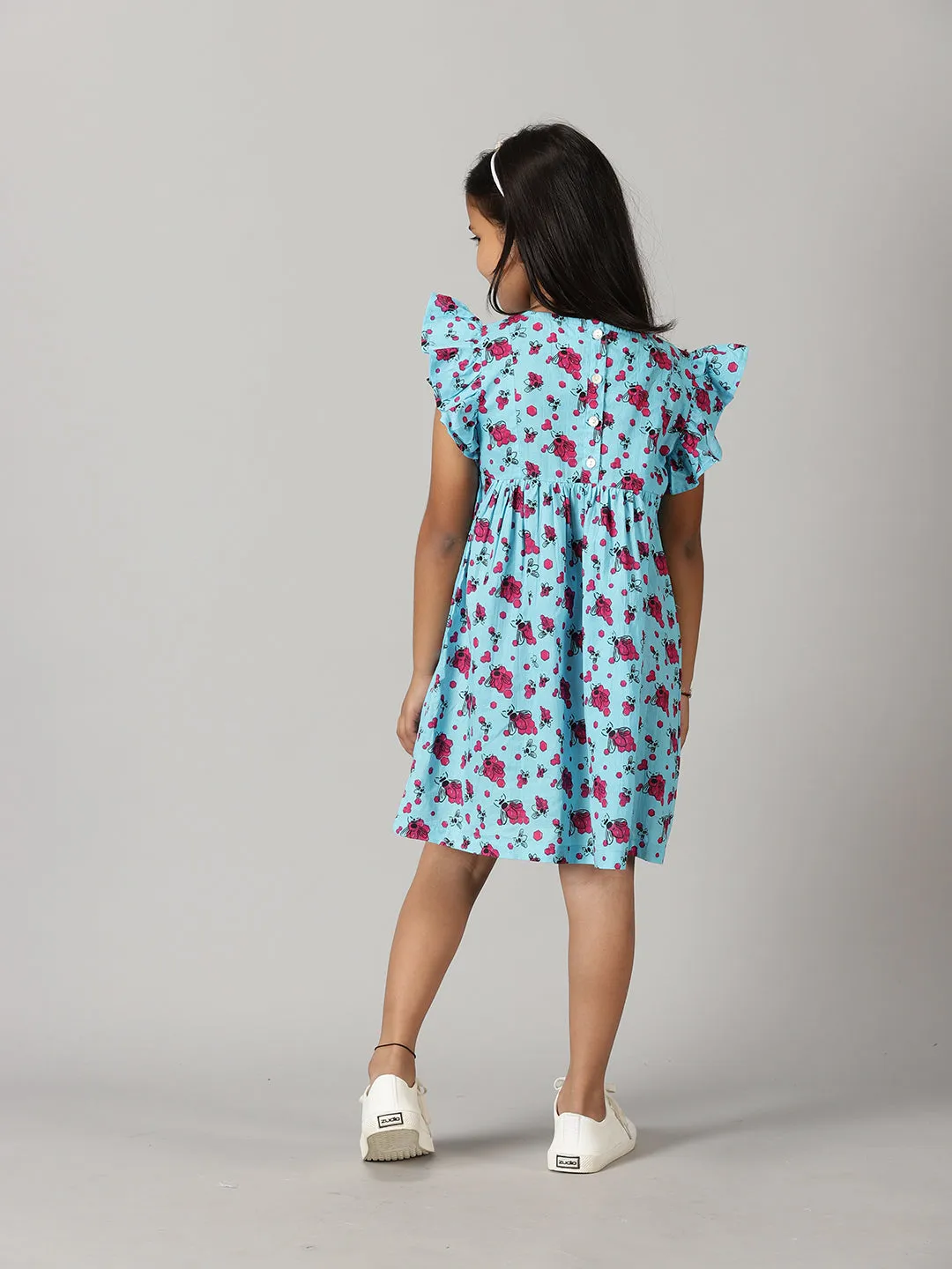 Girls Yoke Dress With Frill Sleeve