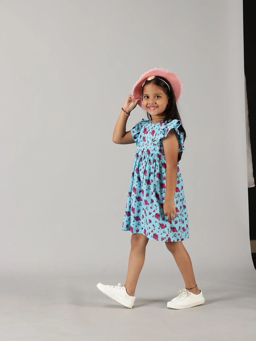 Girls Yoke Dress With Frill Sleeve