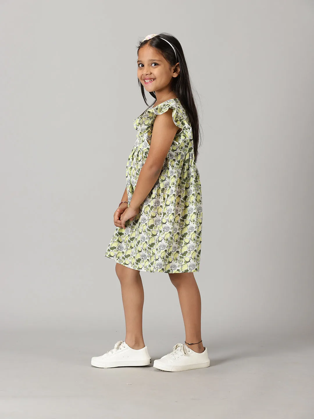 Girls Yoke Dress With Frill Sleeve