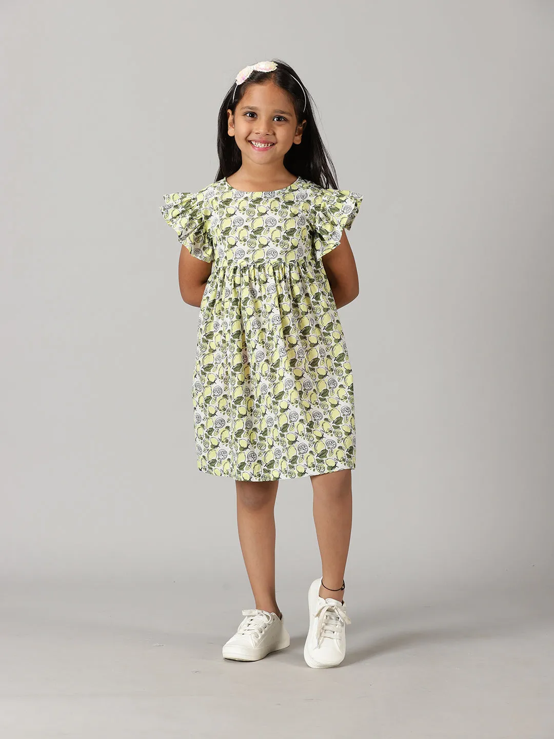 Girls Yoke Dress With Frill Sleeve
