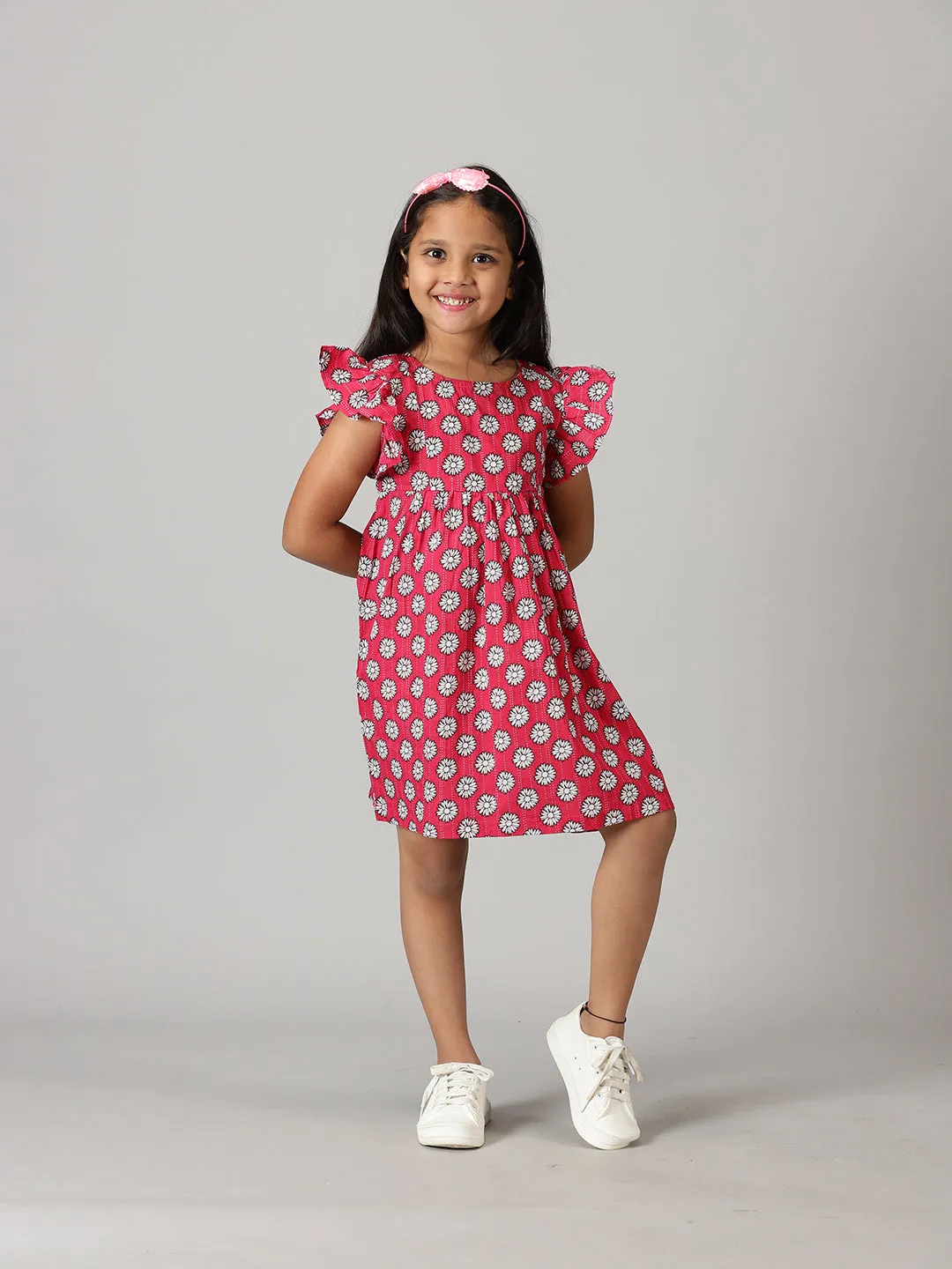 Girls Yoke Dress With Frill Sleeve