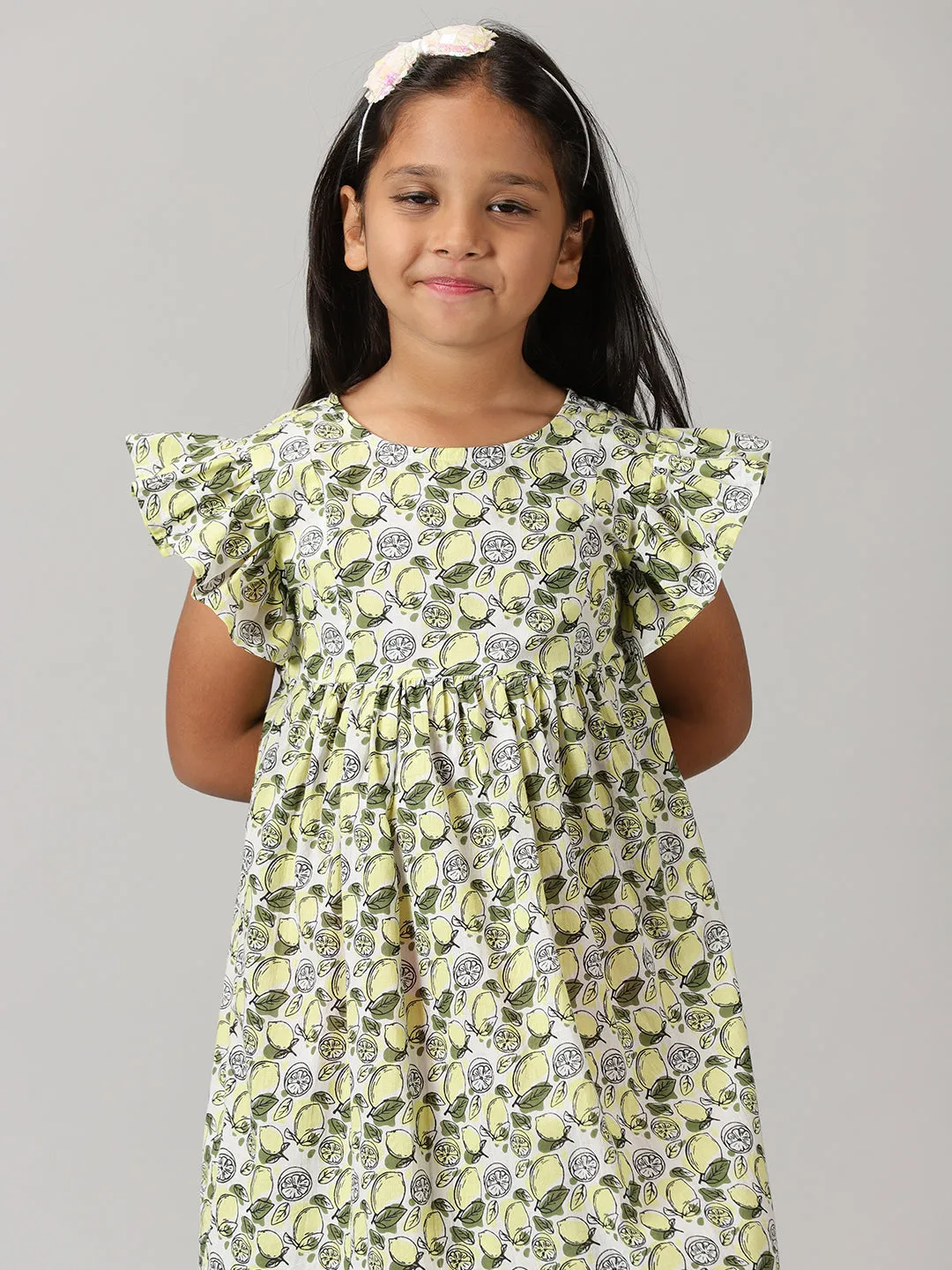 Girls Yoke Dress With Frill Sleeve