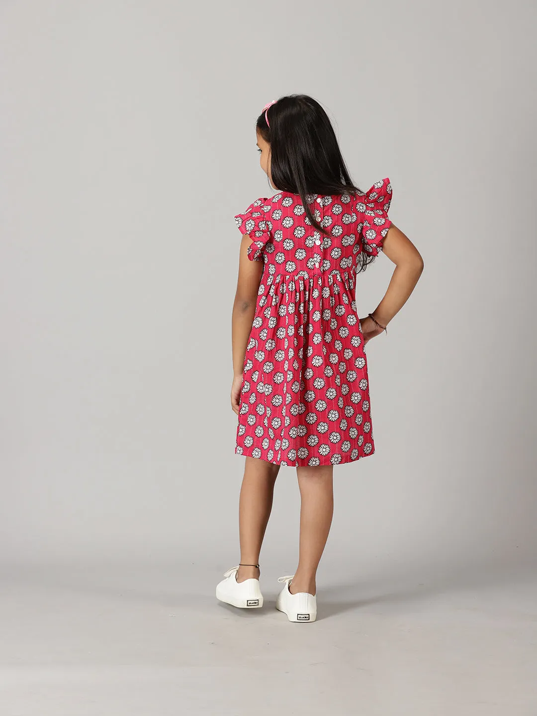 Girls Yoke Dress With Frill Sleeve