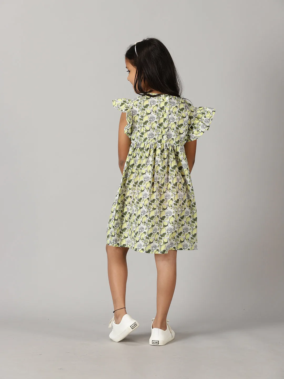 Girls Yoke Dress With Frill Sleeve