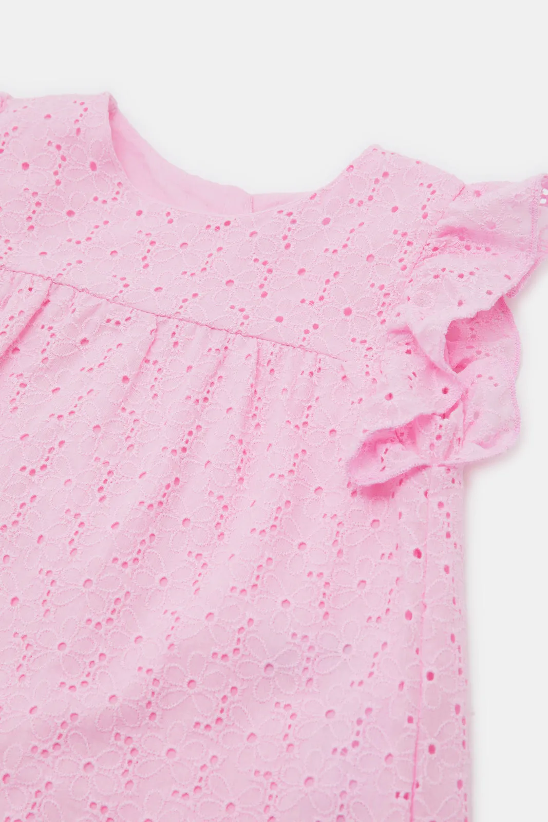 Infant Girls Pink All Over Embroidery Set (2 Piece)