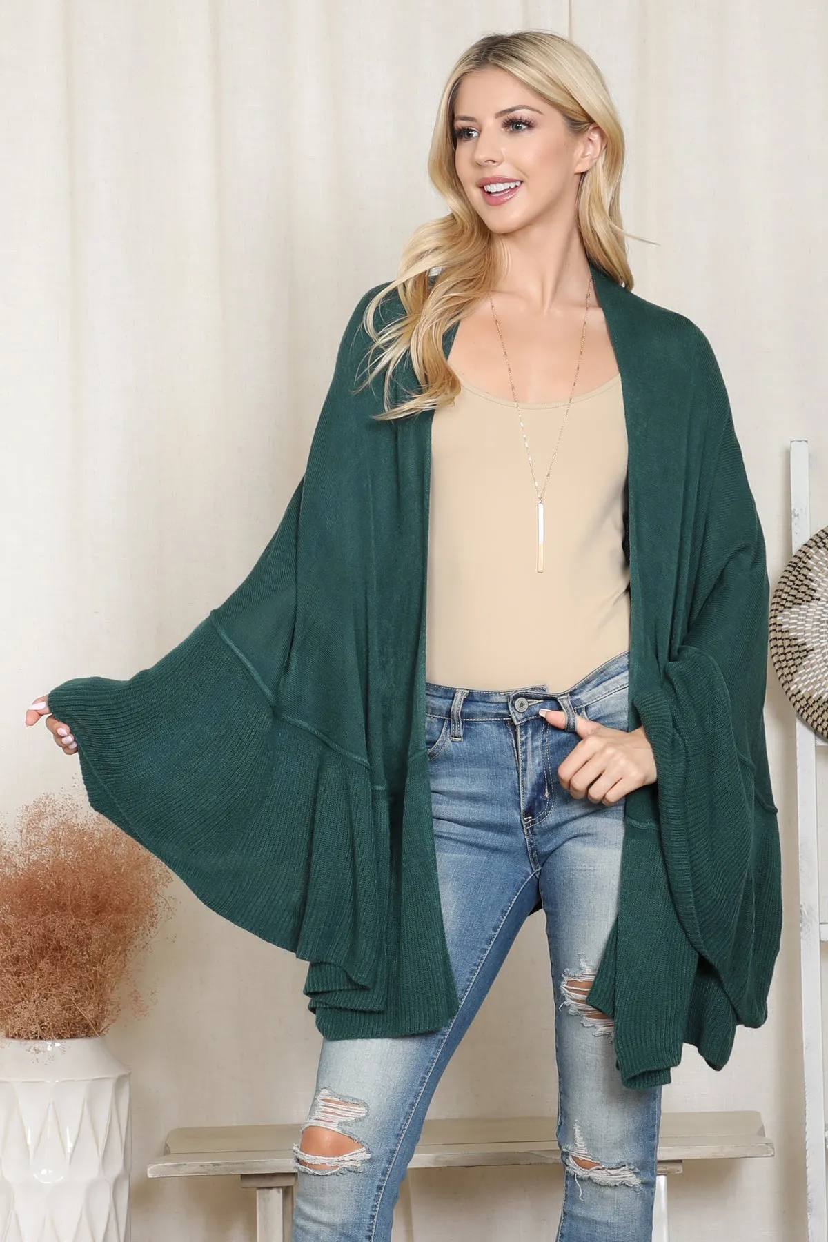 KNIT RUFFLED SOLID COLOR KIMONO (NOW $11.75 ONLY!)