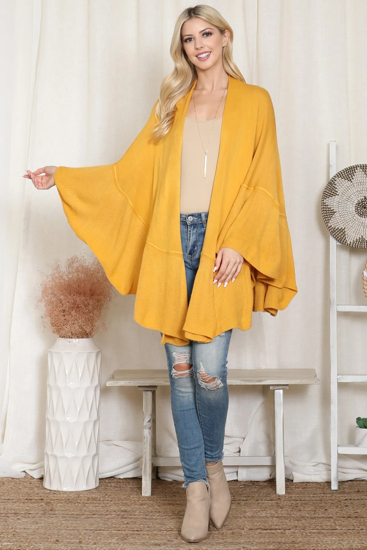 KNIT RUFFLED SOLID COLOR KIMONO (NOW $11.75 ONLY!)