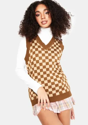 Knitted Oversized Checkered Sweater Vest