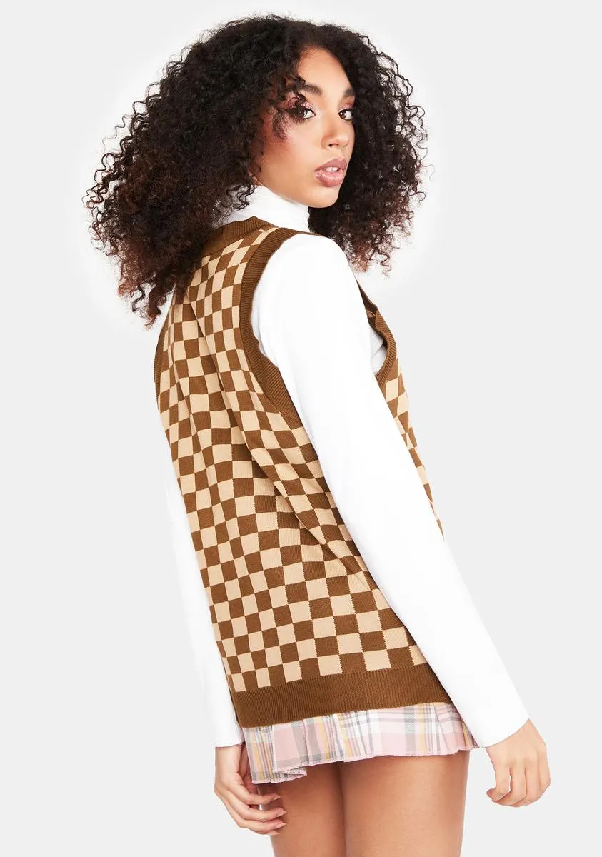 Knitted Oversized Checkered Sweater Vest