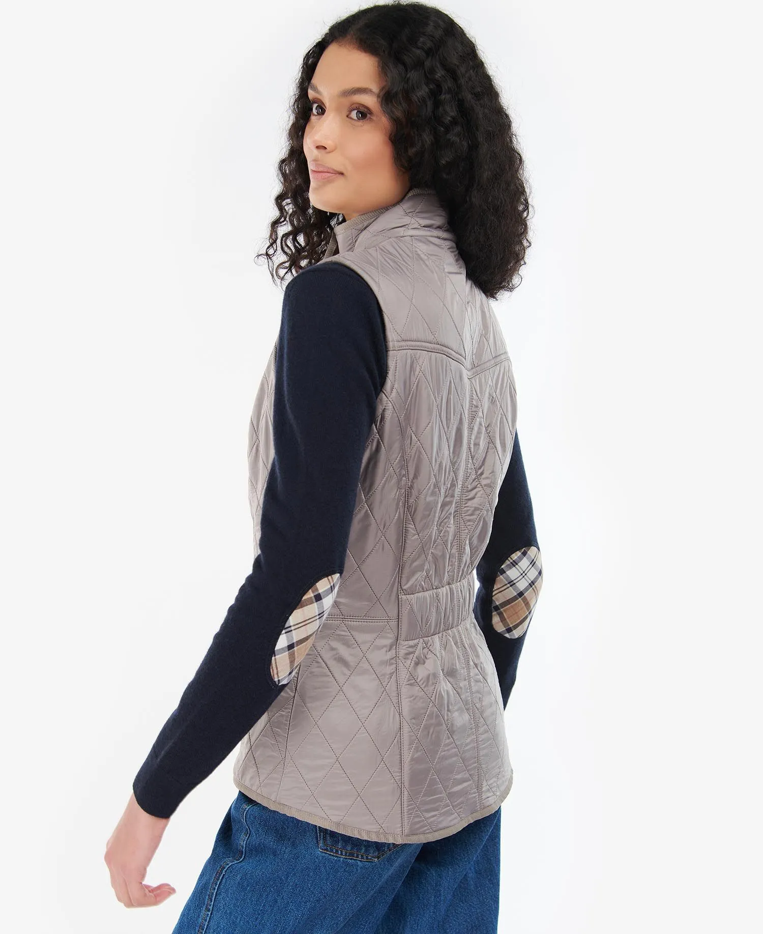LADIES BARBOUR CAVALRY GILET - DOESKIN/BROWN