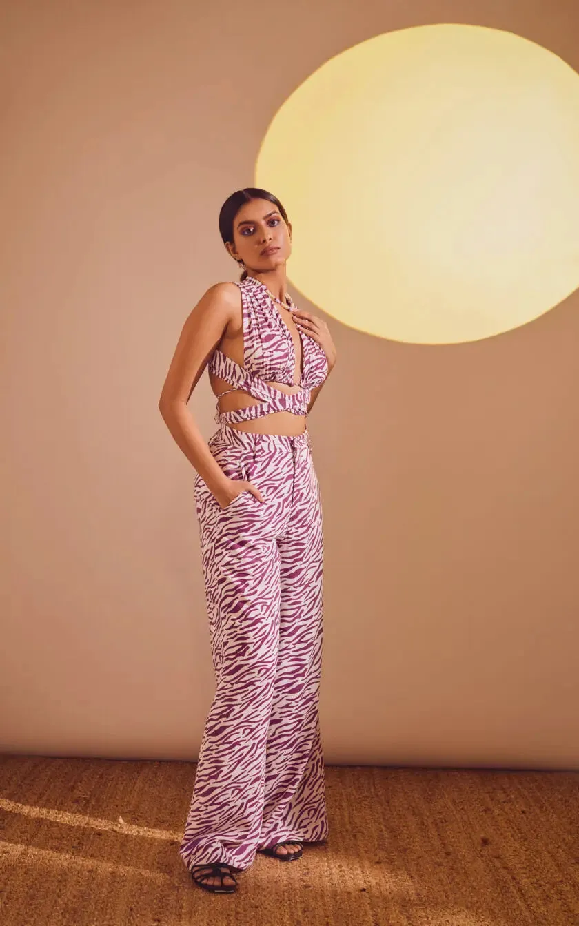 Lavender Abstract Print Wrap Up Bralette Top