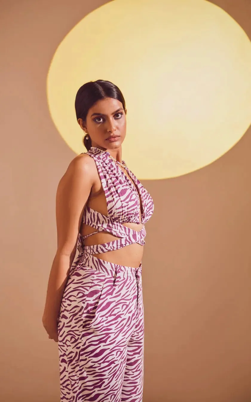 Lavender Abstract Print Wrap Up Bralette Top