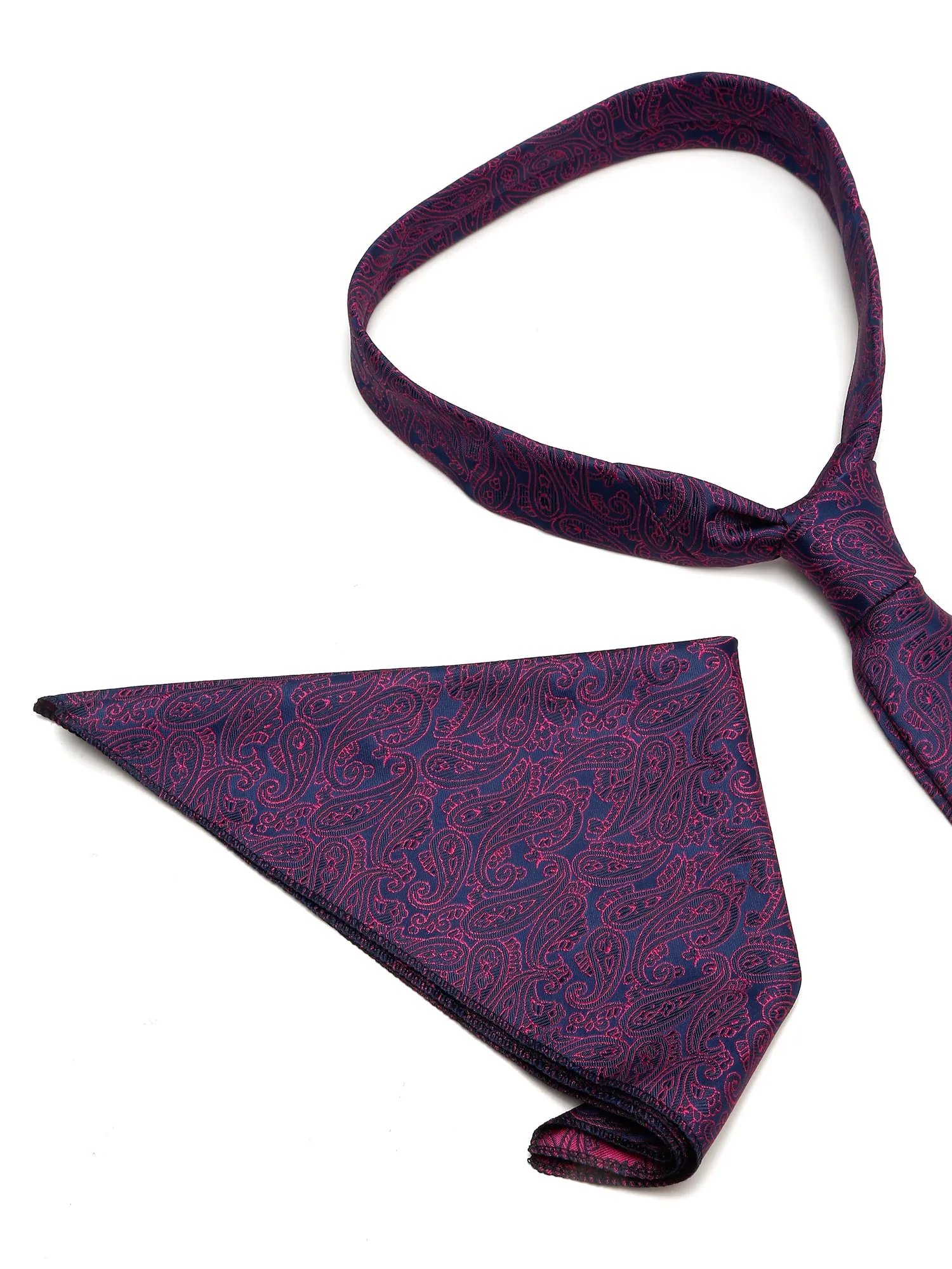 Men's Magenta Fashion Paisley Pattern Tie Set