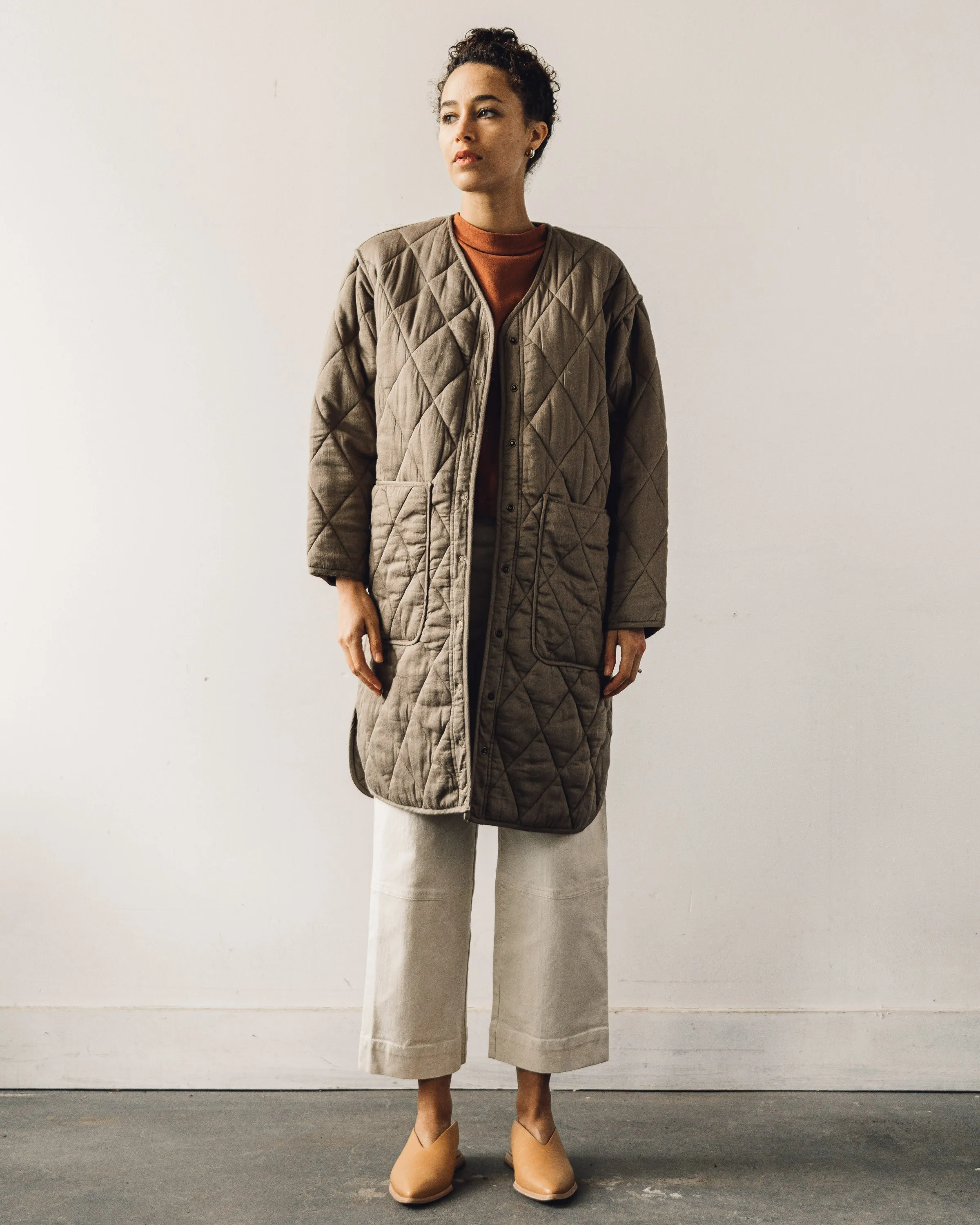Micaela Greg Long Quilt Jacket, Dusty Olive