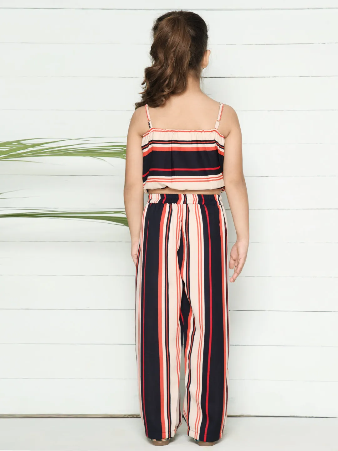 Navy Beige Striped Coordinated Pant Set