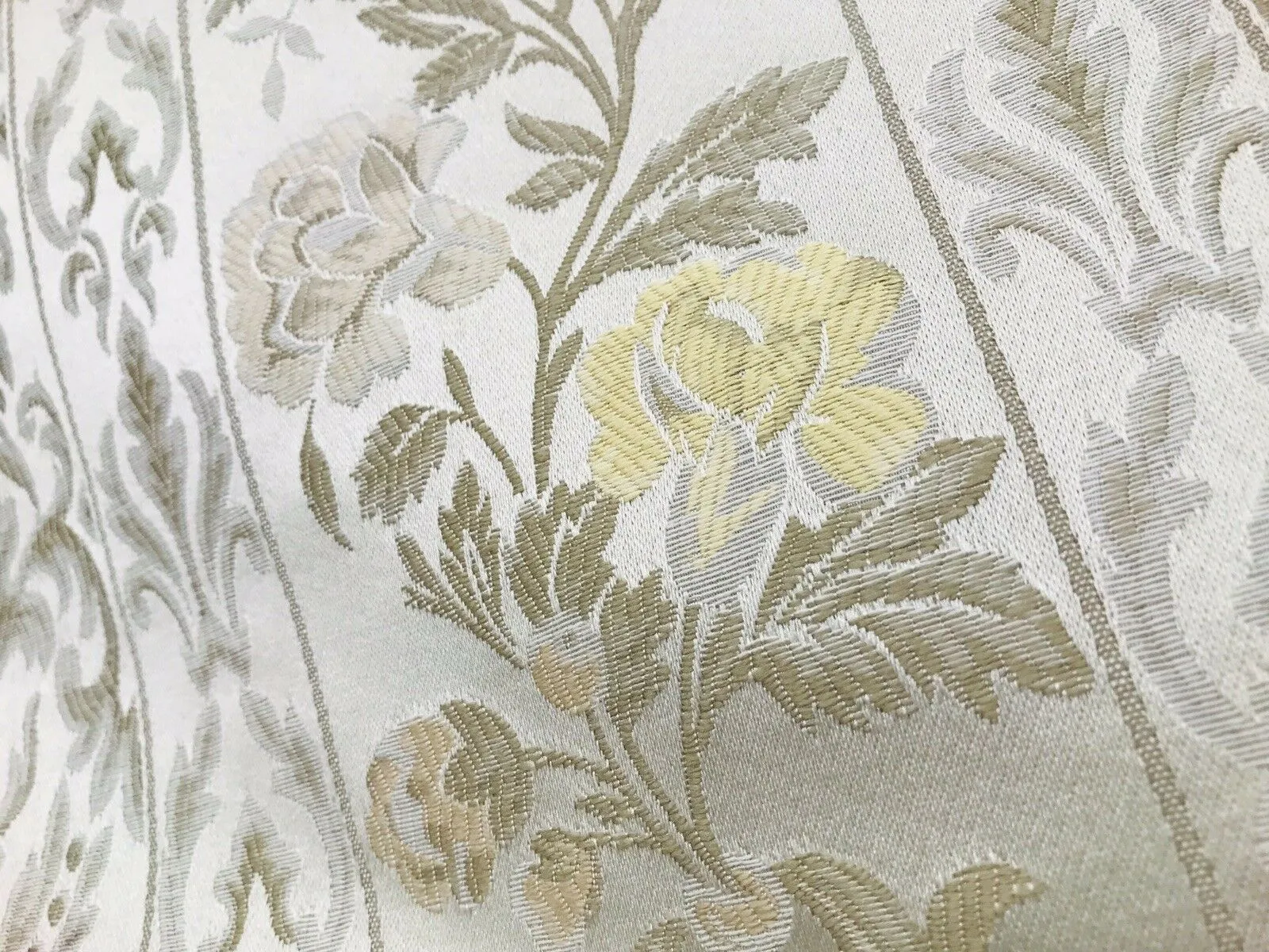 NEW Italian Brocade Satin Fabric- Ivory- Floral Upholstery Neoclassical Louis