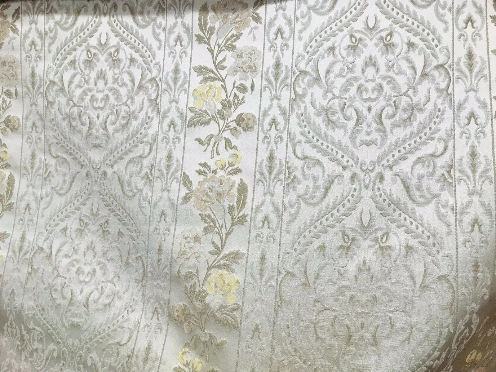 NEW Italian Brocade Satin Fabric- Ivory- Floral Upholstery Neoclassical Louis
