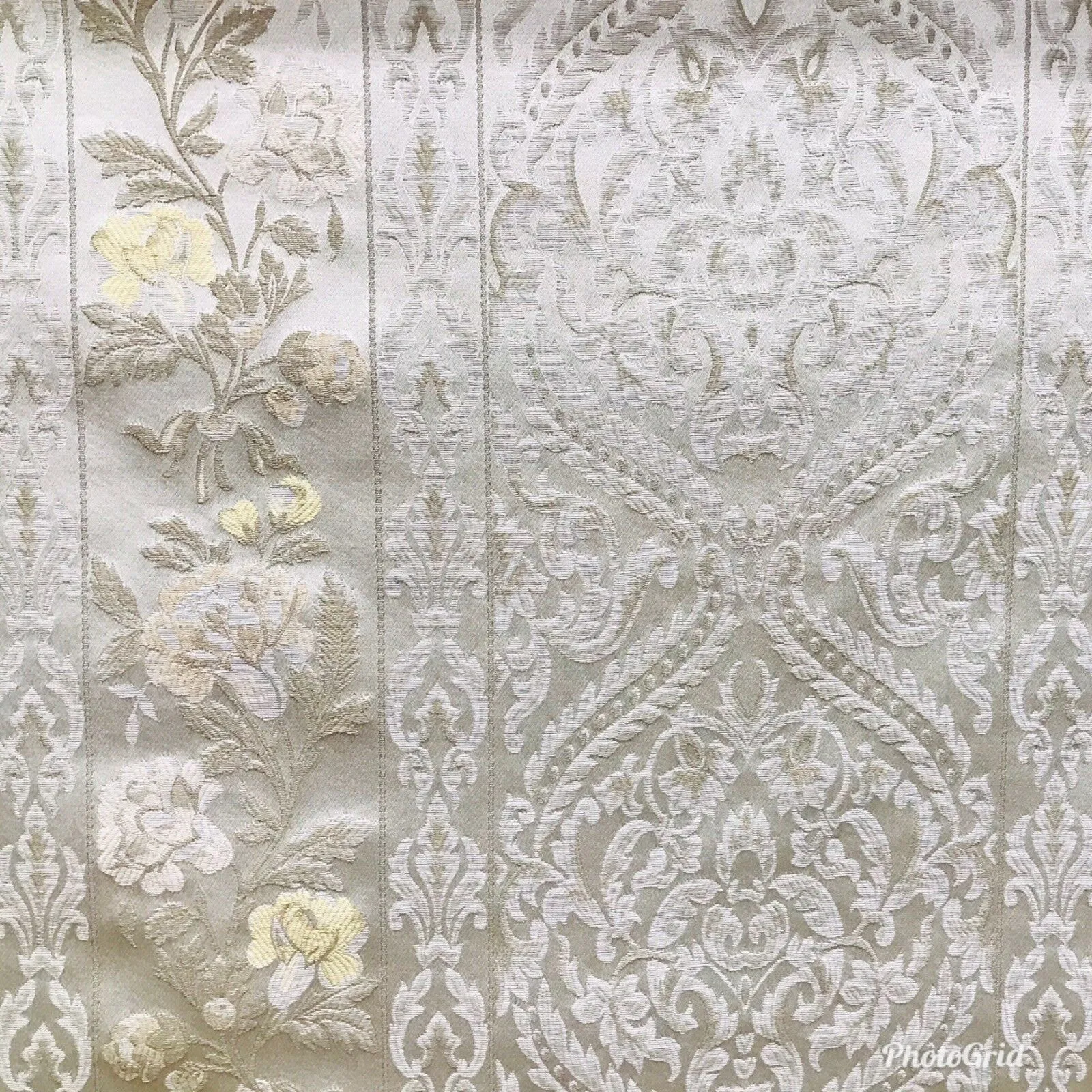 NEW Italian Brocade Satin Fabric- Ivory- Floral Upholstery Neoclassical Louis