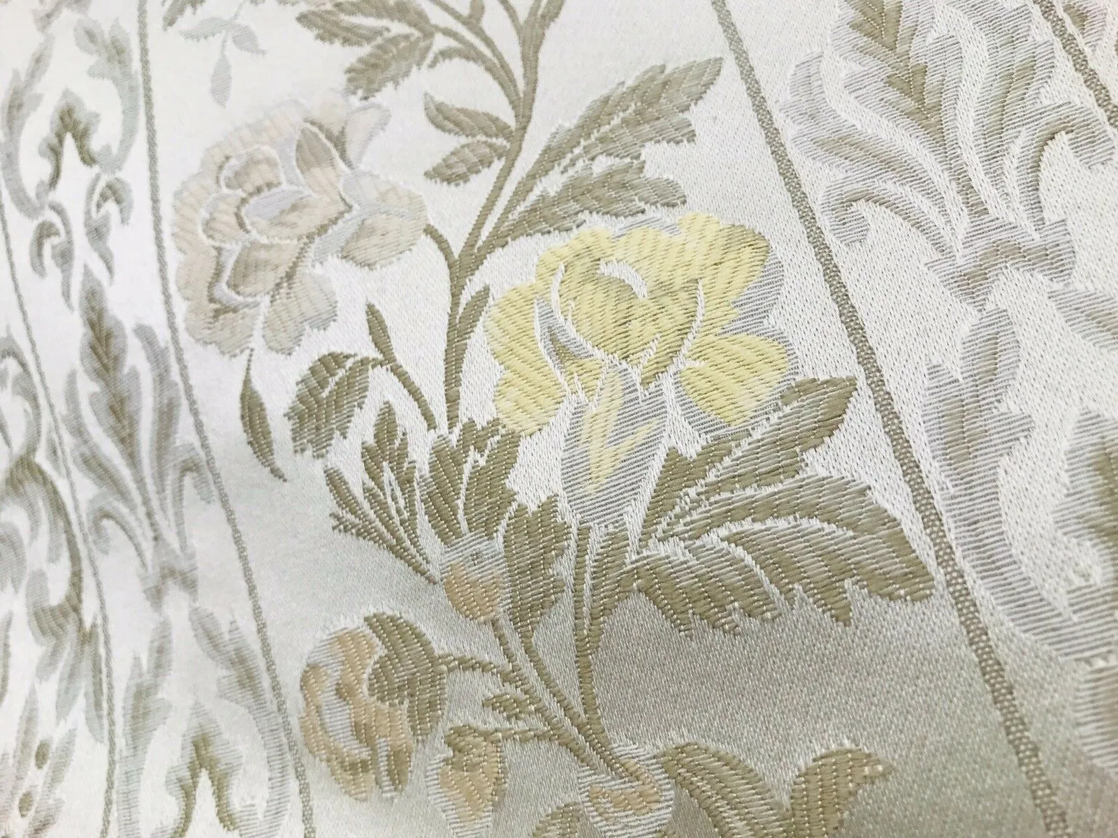 NEW Italian Brocade Satin Fabric- Ivory- Floral Upholstery Neoclassical Louis