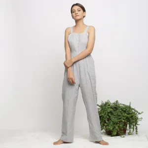 Off-White Checks Handwoven Cotton Strap Sleeve Jumpsuit